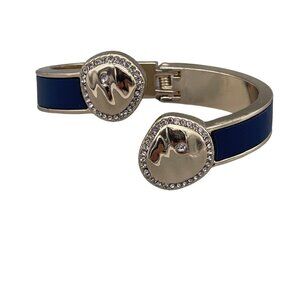 White House Black Market Rhinestone Hinged Cuff Bracelet Blue Gold Tone